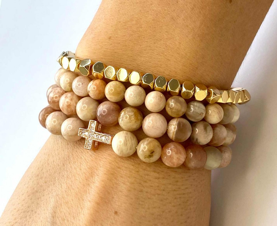 Set aus Sonnenstein, Hämatit und Zirkonia-Armbändern D4634