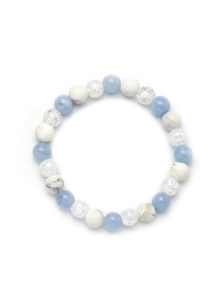Armband aus natürlichen Steinen von Aquamarin, Bergkristall und Kacholong D4520