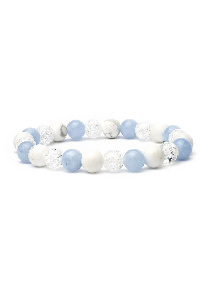 Armband aus natürlichen Steinen von Aquamarin, Bergkristall und Kacholong D4520