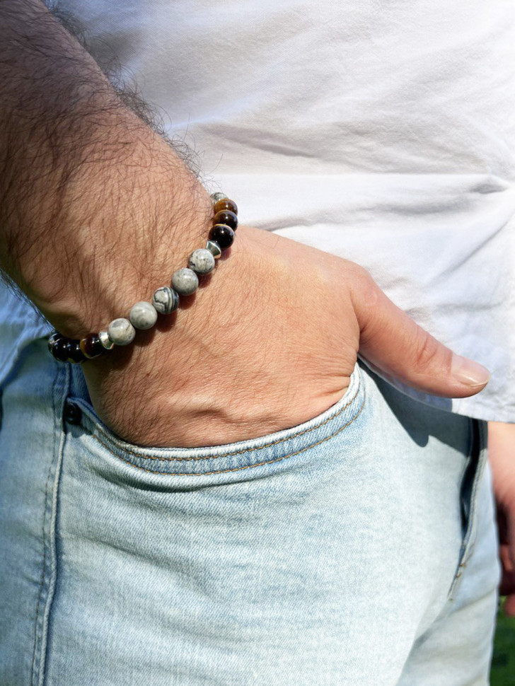 Herrenarmband mit Jade und Tigerauge D4504
