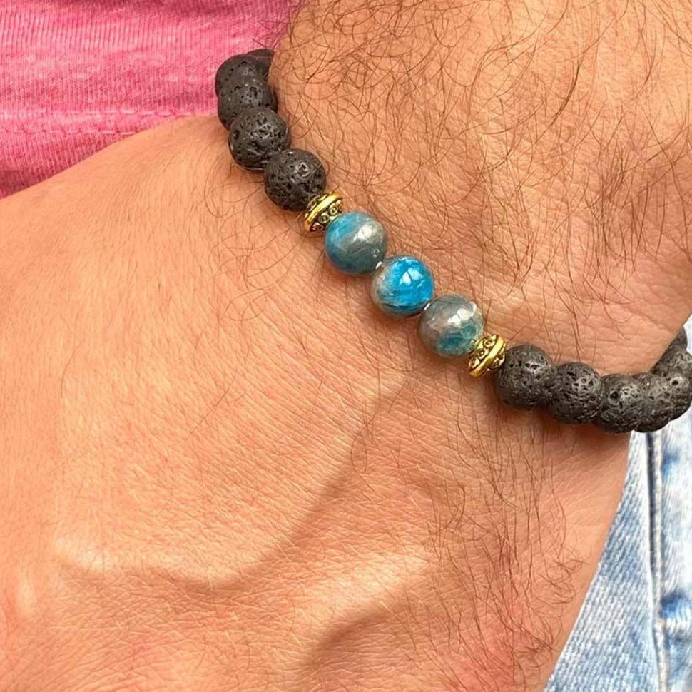 Herrenarmband aus natürlichen Lavasteinen und Apatit D4685