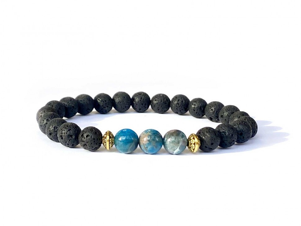 Herrenarmband aus natürlichen Lavasteinen und Apatit D4685