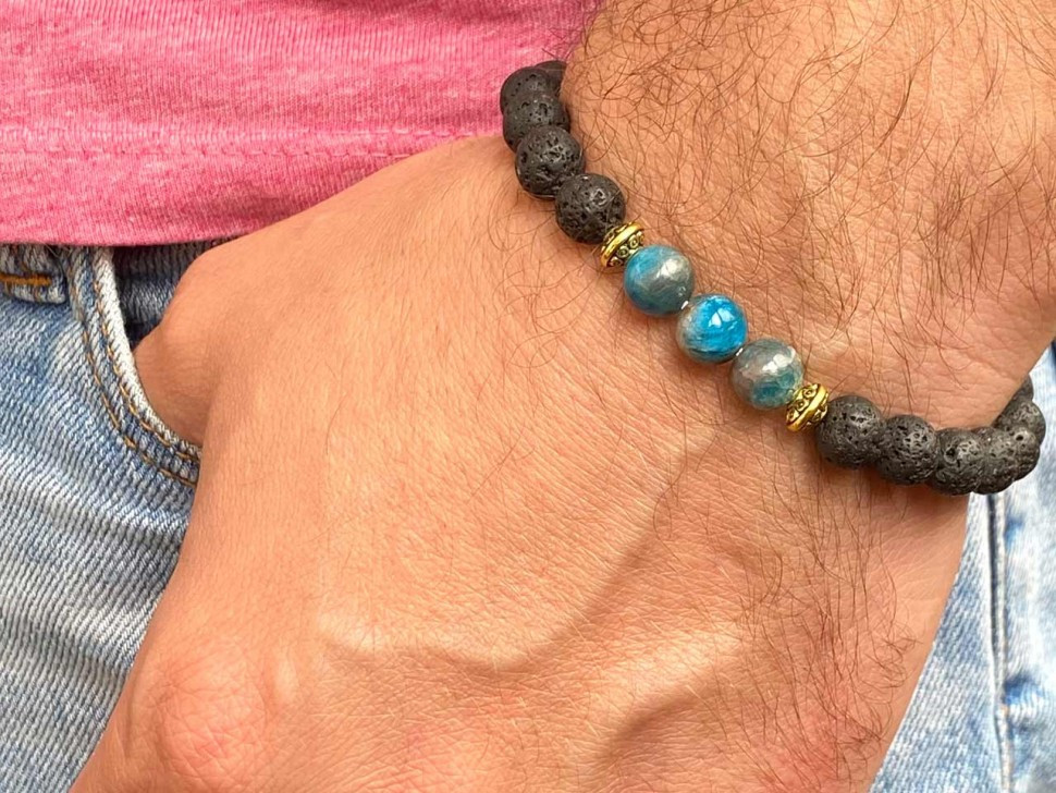 Herrenarmband aus natürlichen Lavasteinen und Apatit D4685