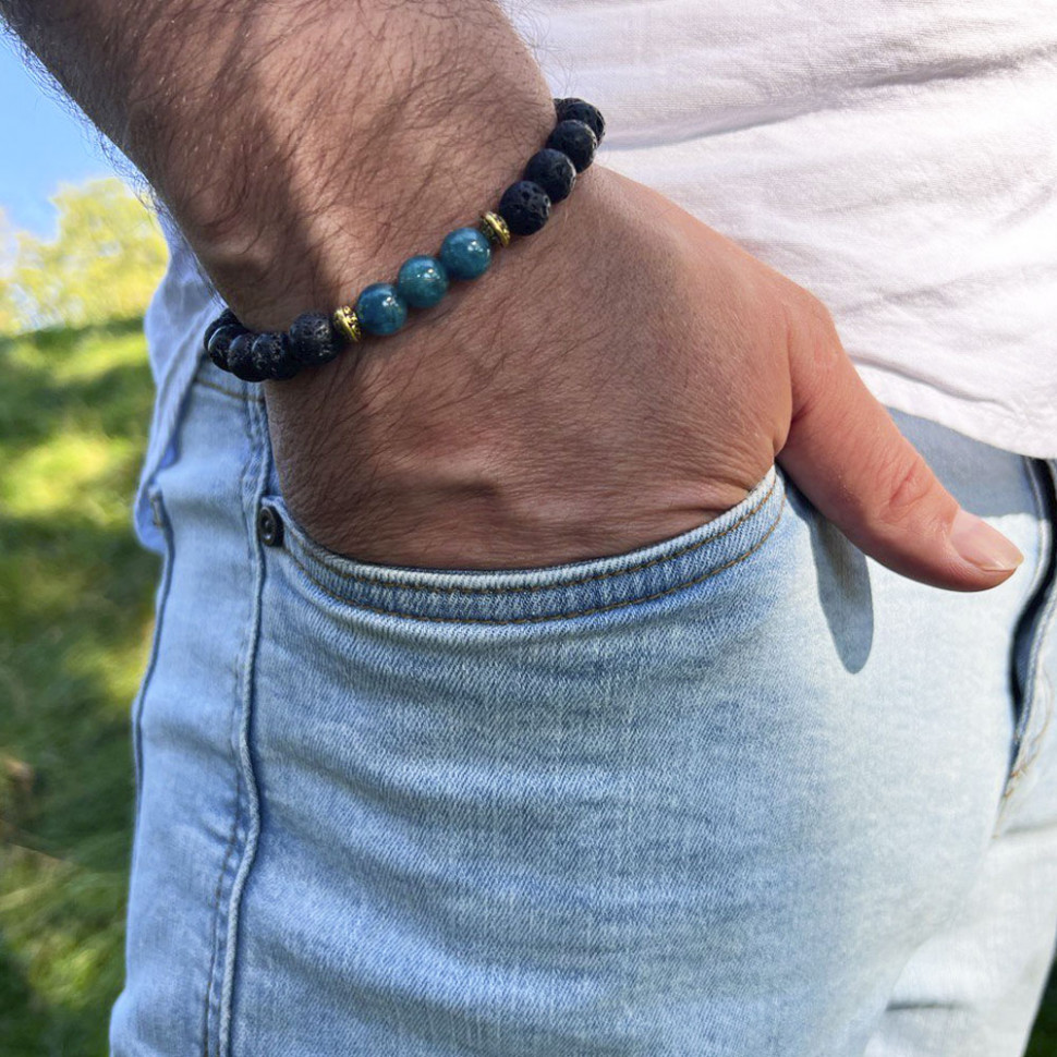Herrenarmband aus natürlichen Lavasteinen und Apatit D4685