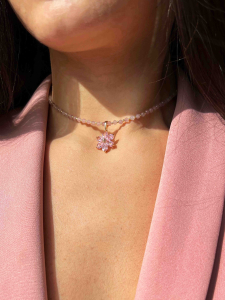 Lebijou Pink Quartz Choker with Flower Pendant 5608