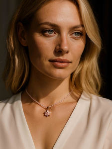 Lebijou Pink Quartz Choker with Flower Pendant 5608