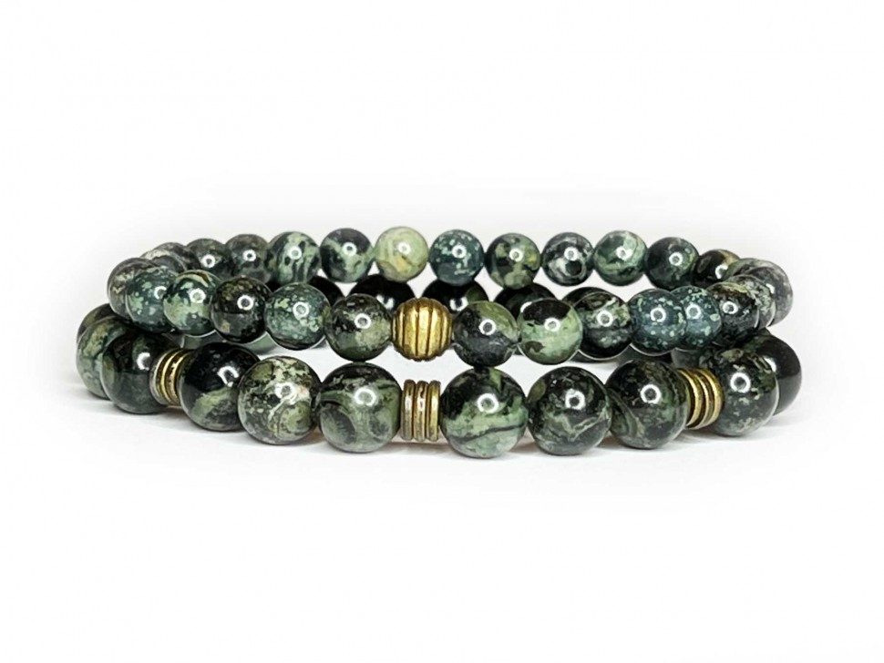 Set aus Herrenarmbändern aus grünem Jadeit D4918