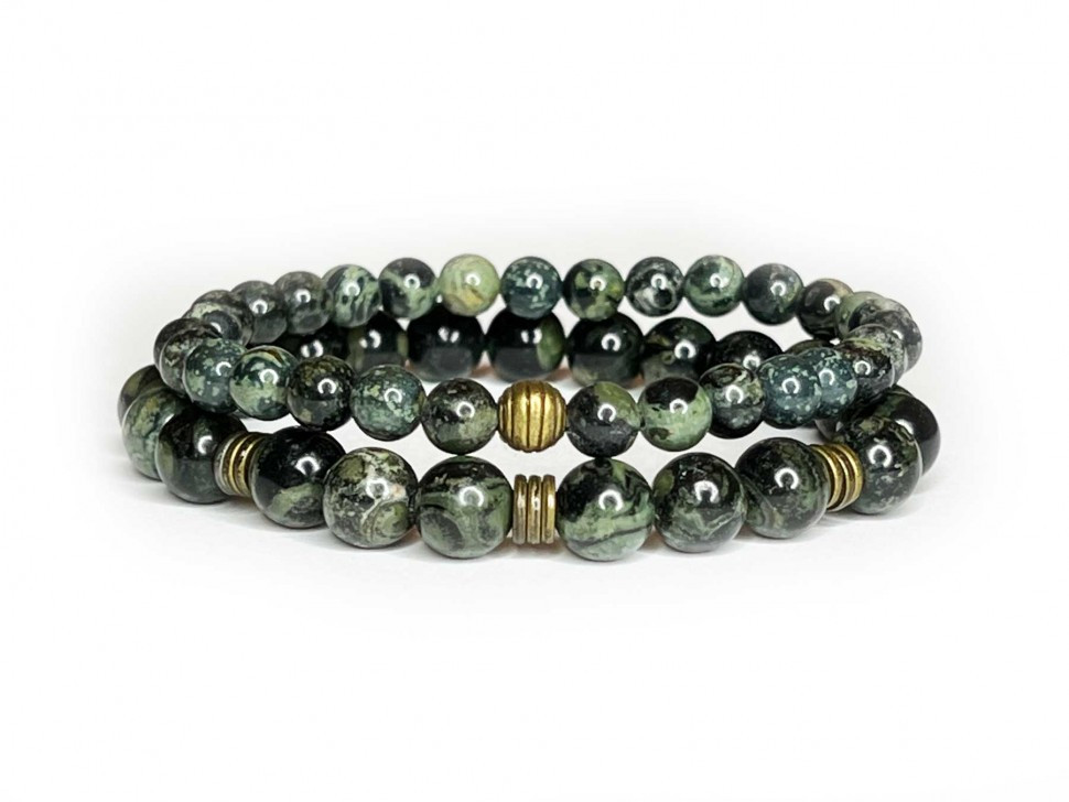 Set aus Herrenarmbändern aus grünem Jadeit D4918