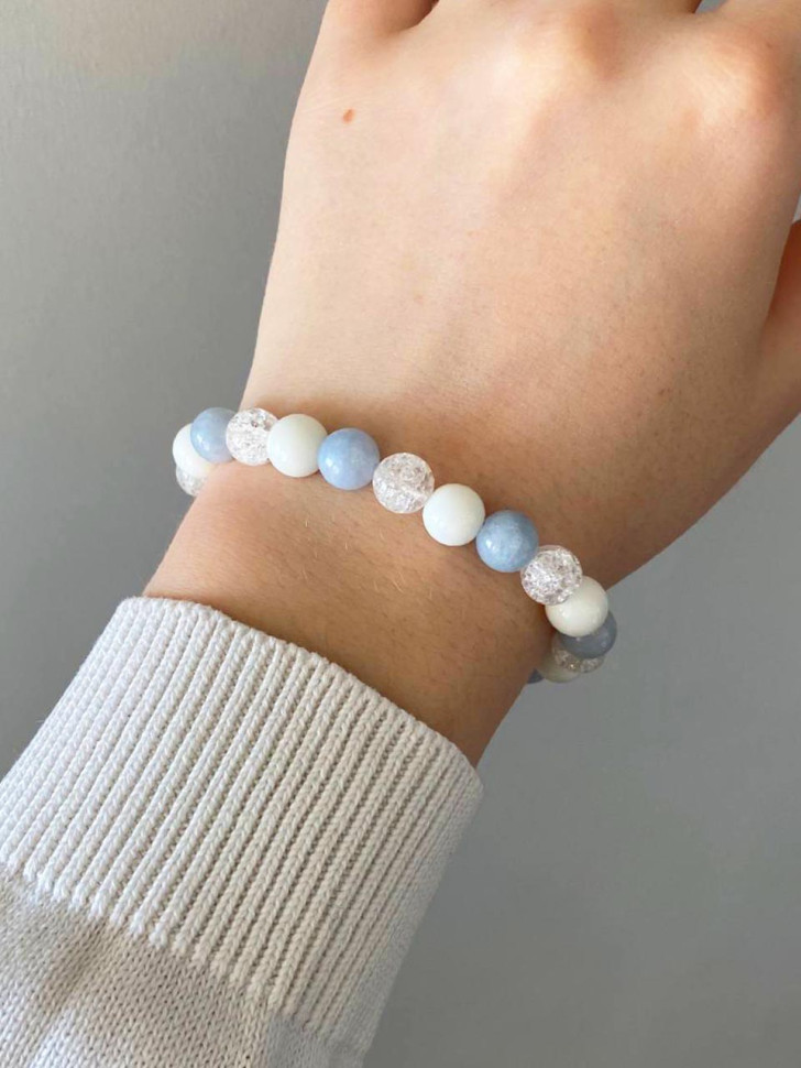 Armband aus Natursteinen Aquamarin, Bergkristall, Jade D4849