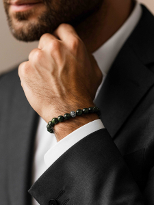 Men's bracelet made of jade cabamba stone + silver (4896)