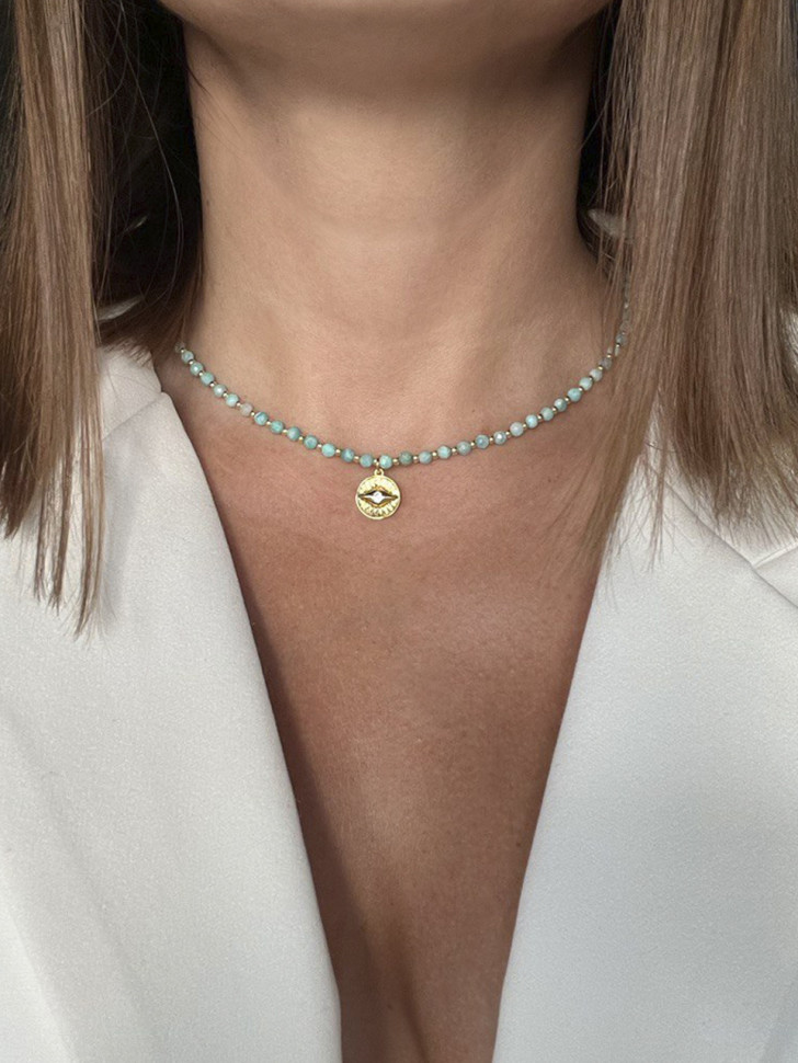 Choker aus Amazonit mit "Auge" Anhänger D5136