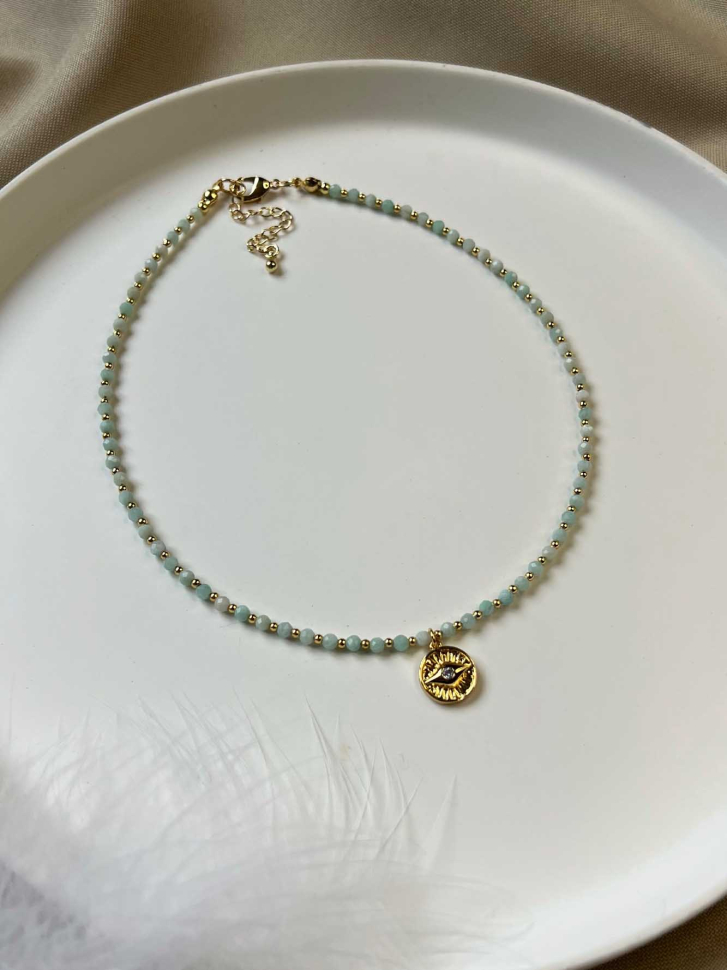Choker aus Amazonit mit "Auge" Anhänger D5136