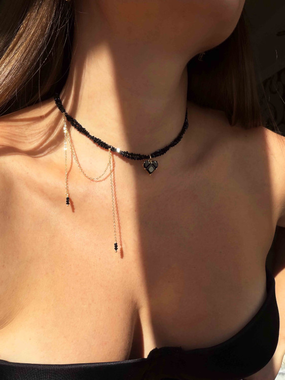 Black double-layer necklace with a pendant and chains 5663 by Lebijou.