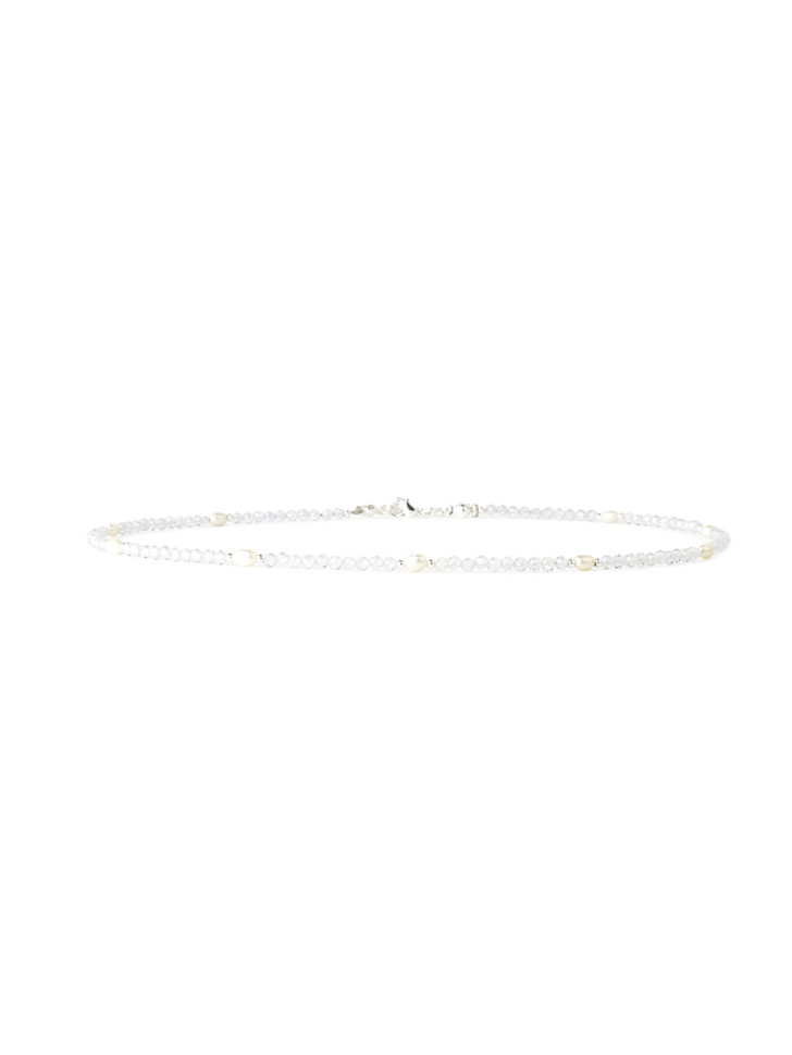 Silberner Zirkonia-Choker mit Perlen D5077
