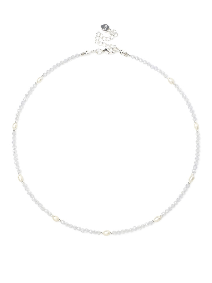 Silberner Zirkonia-Choker mit Perlen D5077
