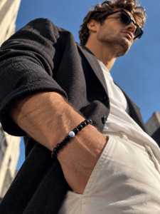 Herrenarmband aus Achat und Aquamarin 4675