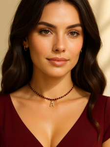 Garnet choker with your initial 5458