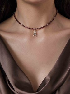 Choker mit Granat und Ihrem Buchstaben 5458