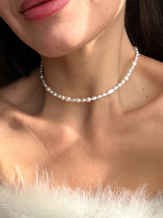 Irregular White Pearl Choker 5808