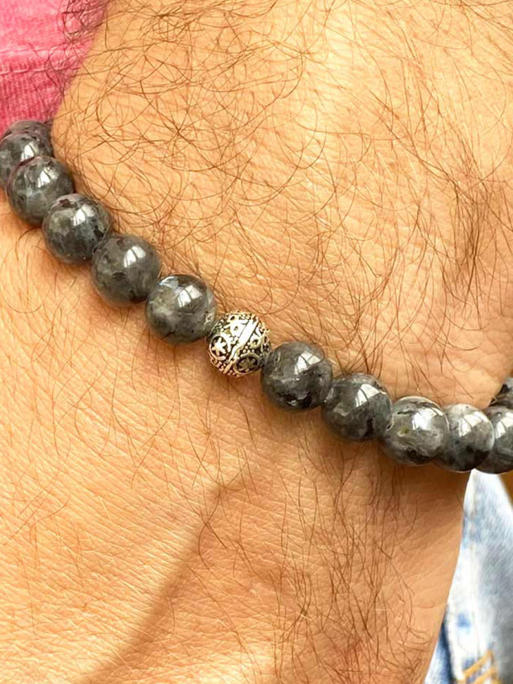 Herrenarmband aus natürlichem Mondstein mit 925er Silber (D4680)