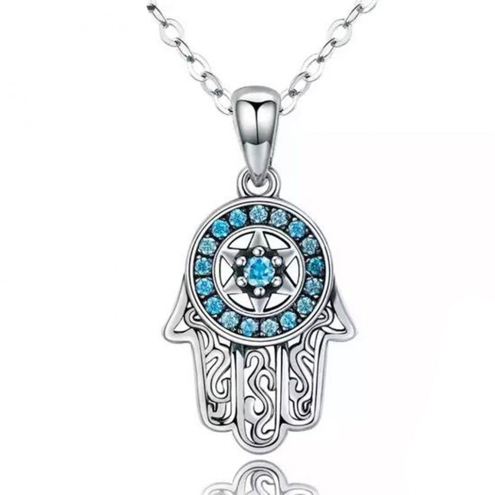 Hamsa-Anhänger-Halskette (925 Silber) Hand der Fatima D4715