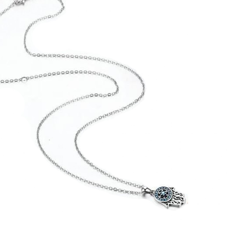 Hamsa-Anhänger-Halskette (925 Silber) Hand der Fatima D4715