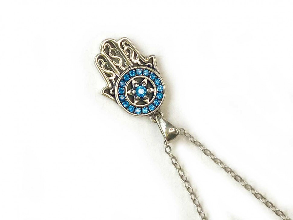 Hamsa-Anhänger-Halskette (925 Silber) Hand der Fatima D4715