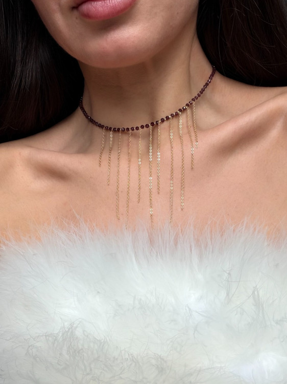 Garnet Choker Necklace with Cascading Chains 5812
