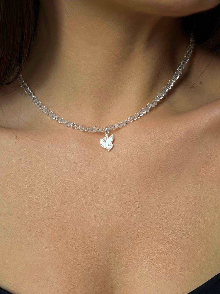 Glänzender Choker mit Perlmuttvogel D4748