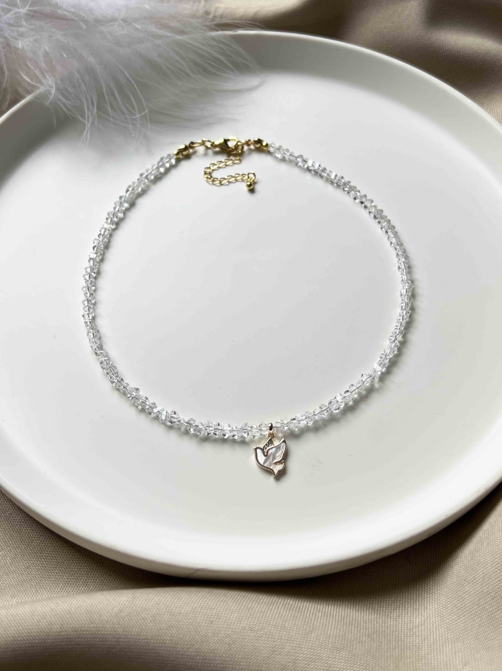 Glänzender Choker mit Perlmuttvogel D4748