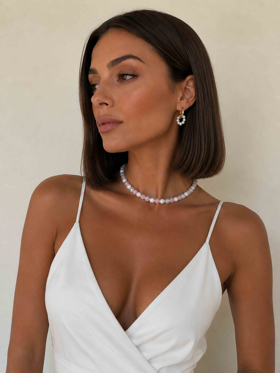 Choker aus rosafarbenem Quarz, Jade und Kristall 5537.