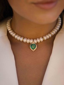 Emerald Heart Pearl Necklace 5540