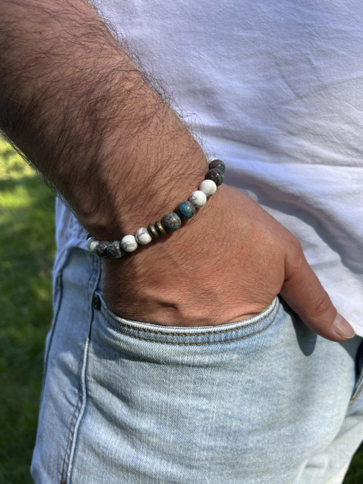 Herrenarmband aus Kacholong und Jade D4982
