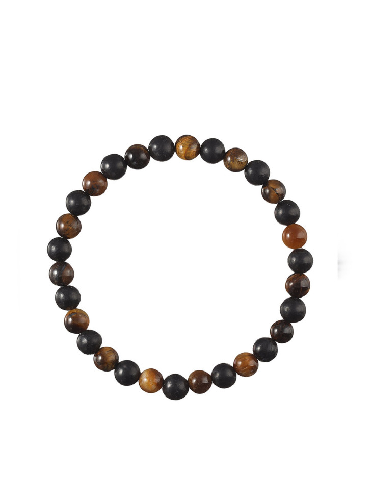 Herrenarmband aus natürlichen Steinen (Shungit und Tigerauge) D4940