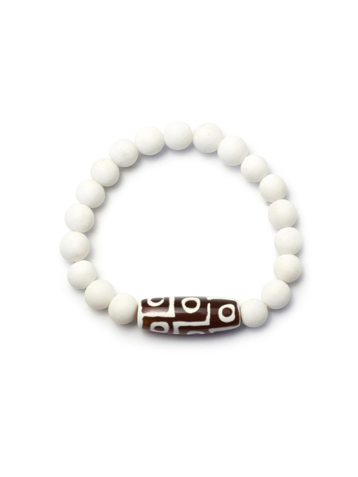 Weißes Jade-Armband mit Dzi-Perle D4996
