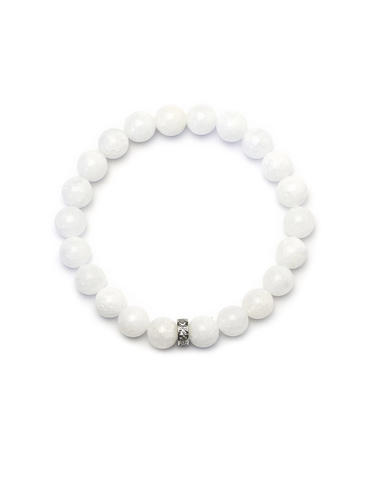 Weißes Jade-Armband mit Fianit-Steinen D4579