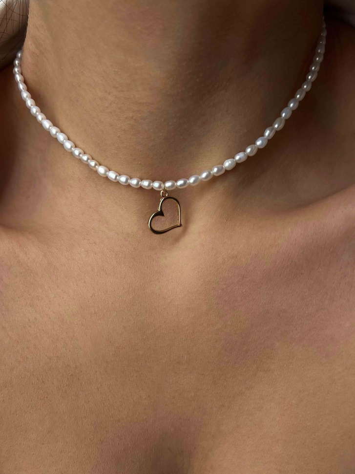 Choker mit Perlen und Herzanhänger D4888