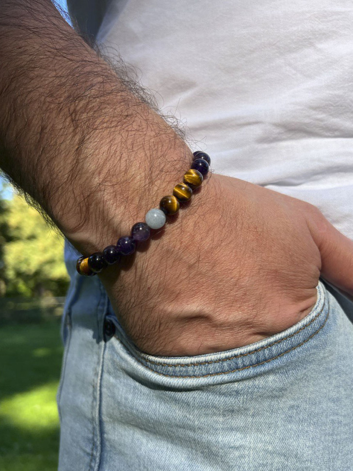 Herrenarmband aus Amethyst und Tigerauge D4855