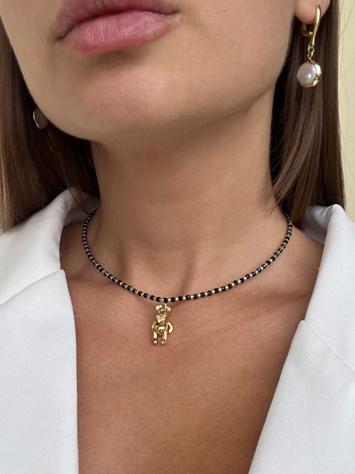 Spinell-Choker mit Bärenanhänger D4886