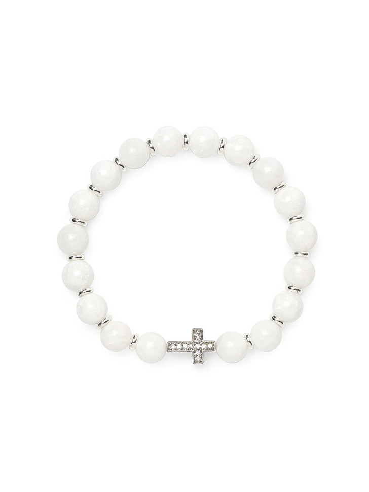 Armband aus weißem Jadeit mit Kreuz D5033