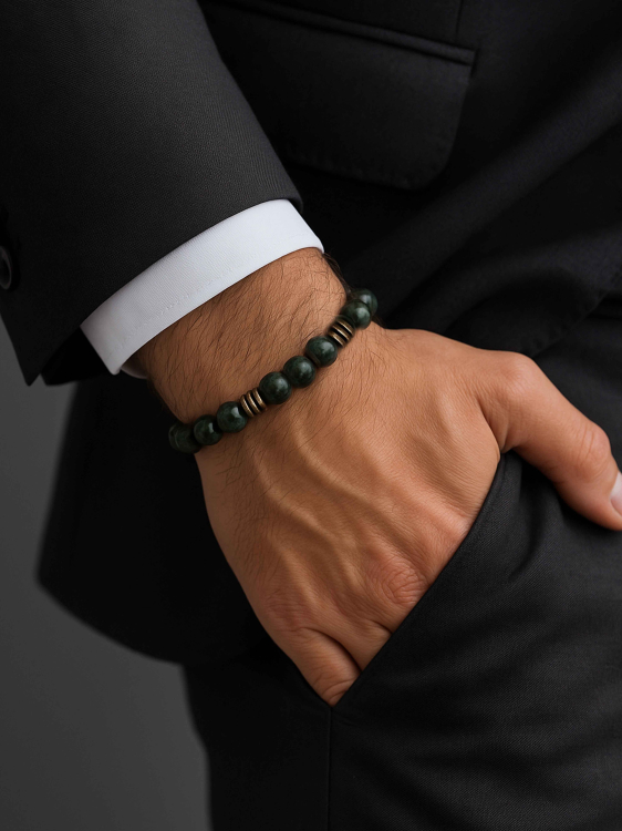 Men's bracelet with green jade 4916