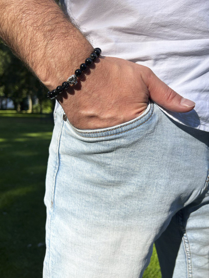 Armband aus Achat mit Löwenkopf D5062