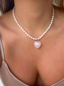 Perlen-Choker mit rosa Herzanhänger 5239