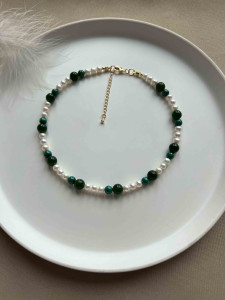 Pearl, Malachite and Nephrite Choker 5301