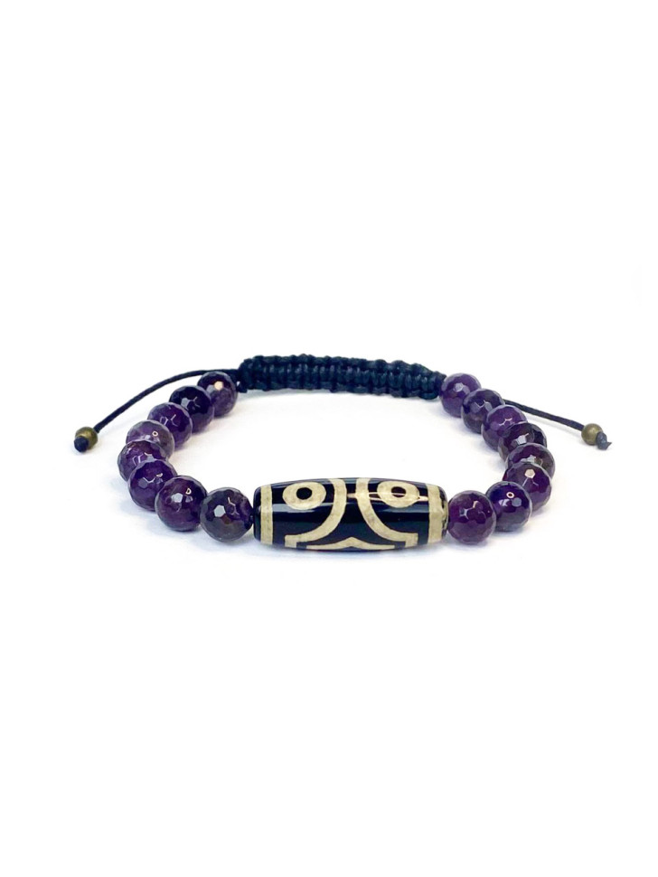 Geflochtenes Armband aus Amethyst und dreifäugiger Dzi-Perle D4690