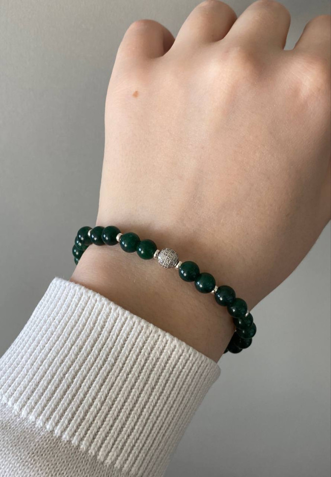 Armband aus weißem Jadeit mit Perle D5002