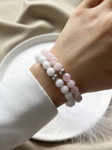 Couples bracelets white jade, pink quartz 4610