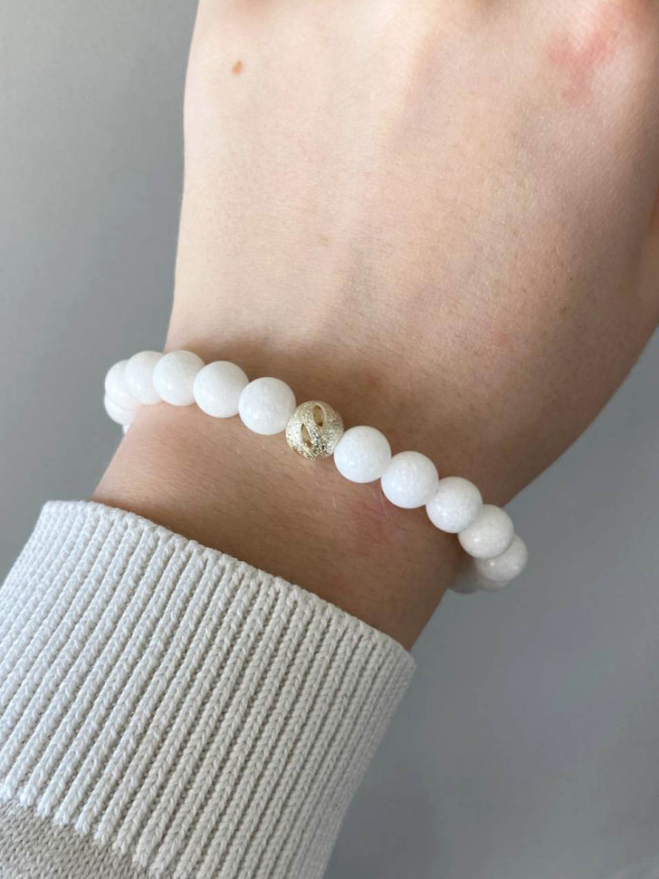 Armband aus weißem Jadeit mit Silber D4596