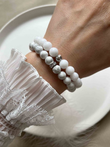Couples bracelets white (jade, carnelian) 4611