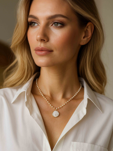 Choker made from natural mother-of-pearl with a pearl pendant 5174